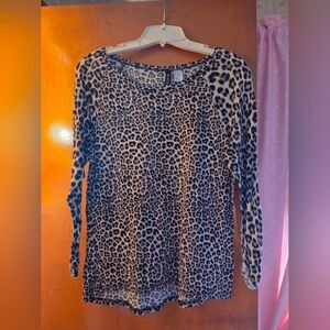 Divided Leopard Print Long Sleeve Top - Black and Tan